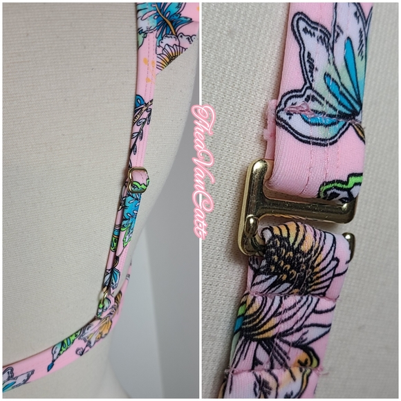 No boundaries pink floral vintage style ruffles ruched butt 2 pieces bikini set - Picture 9 of 10